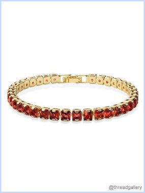 18K Gold Plated Ruby Tennis Bracelet for Women, July Birthstone, Fold Clasp, 7